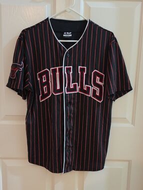 Vintage UNK NBA Chicago Bulls Pinstripe Baseball Jersey - Men's Large #66
